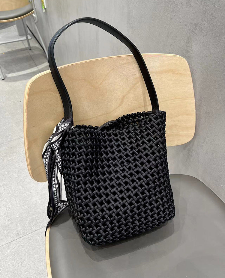 Capacity Nylon Cloth Hand-woven Underarm Hollow Bucket Bags
