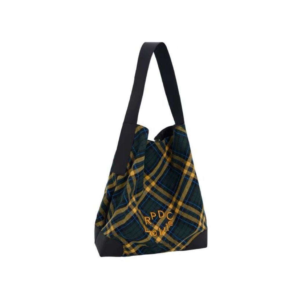 Song Canvas Retro Plaid Letter Embroidery Large Capacity Commuter Tote Bag