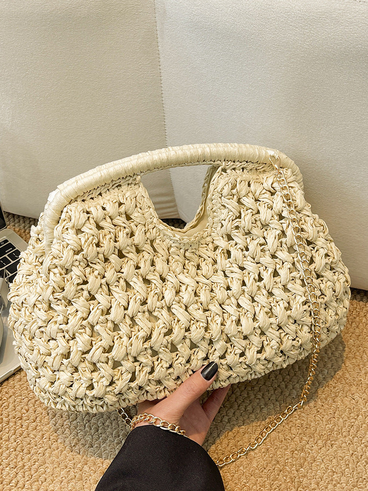 Women's Spring Weaving Straw Chain Stylish Good Underarm Bag