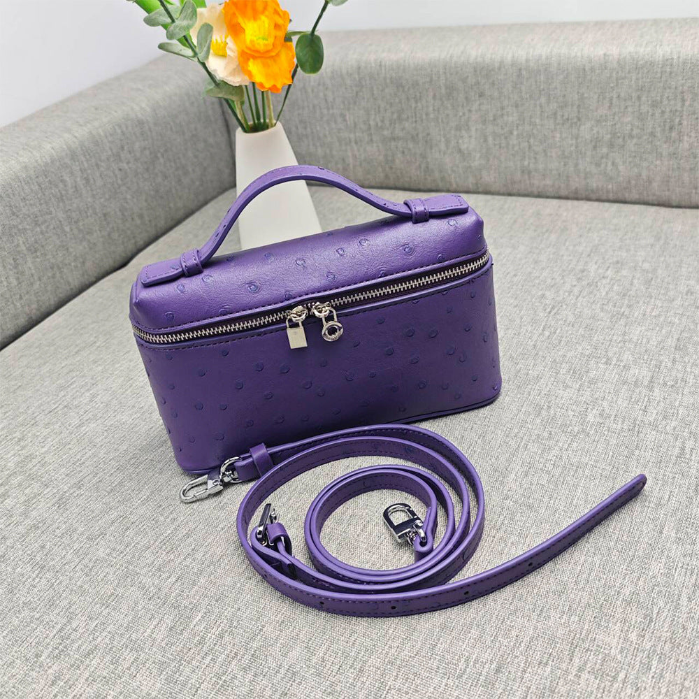 Women's Lunch Box Genuine Leather Ostrich Grain Women's Shoulder Bag