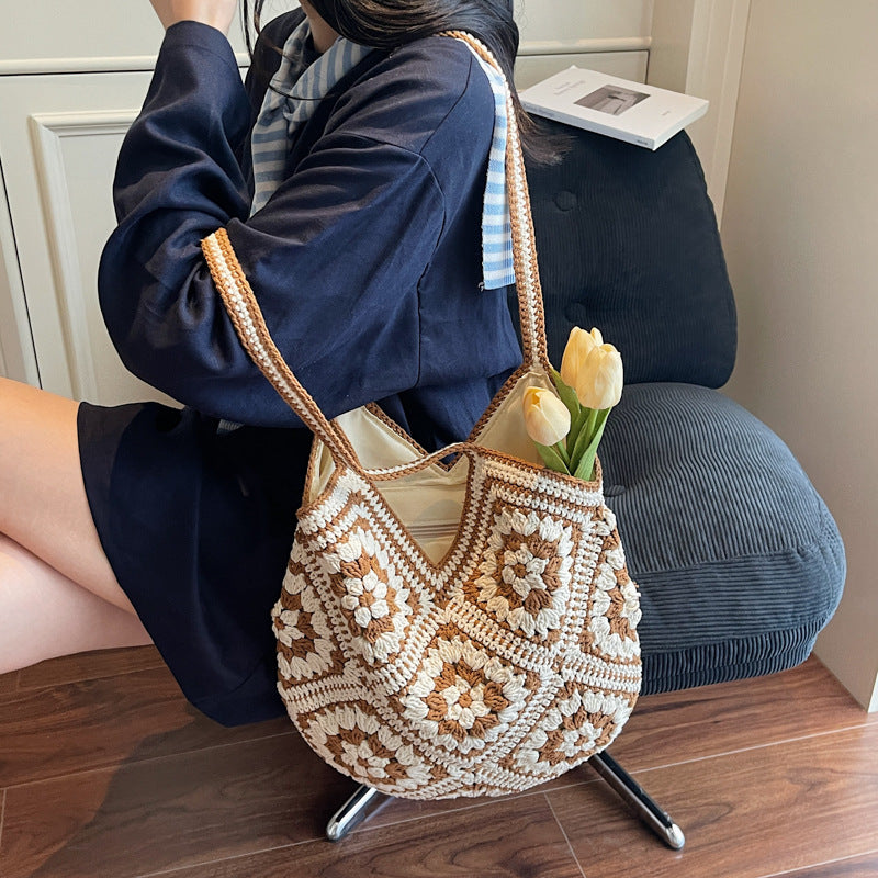 Women's Vacation Style Beach Contrast Color Niche Design Simple One Underarm Tote Bag