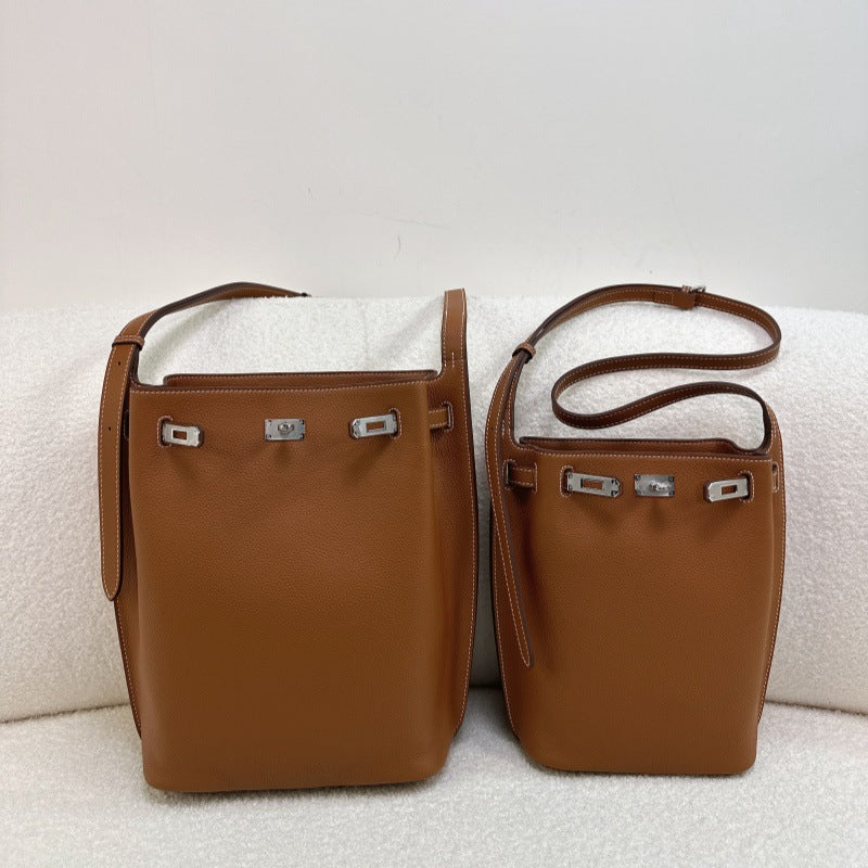 Women's High-grade First Layer Cowhide Kelly Large Bucket Bags