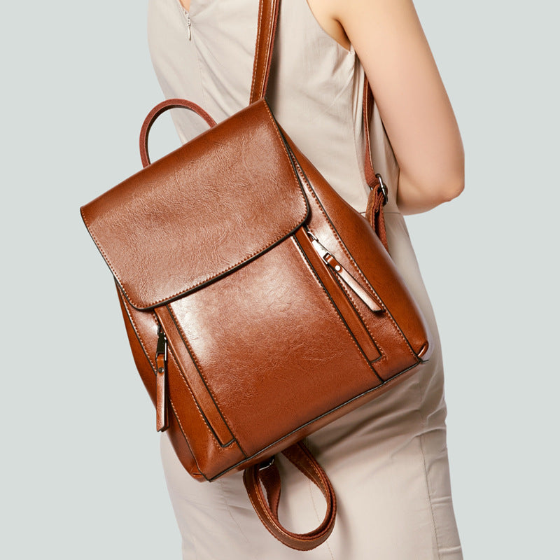 Women's Counter Leather Fashion Retro Large Capacity Backpacks