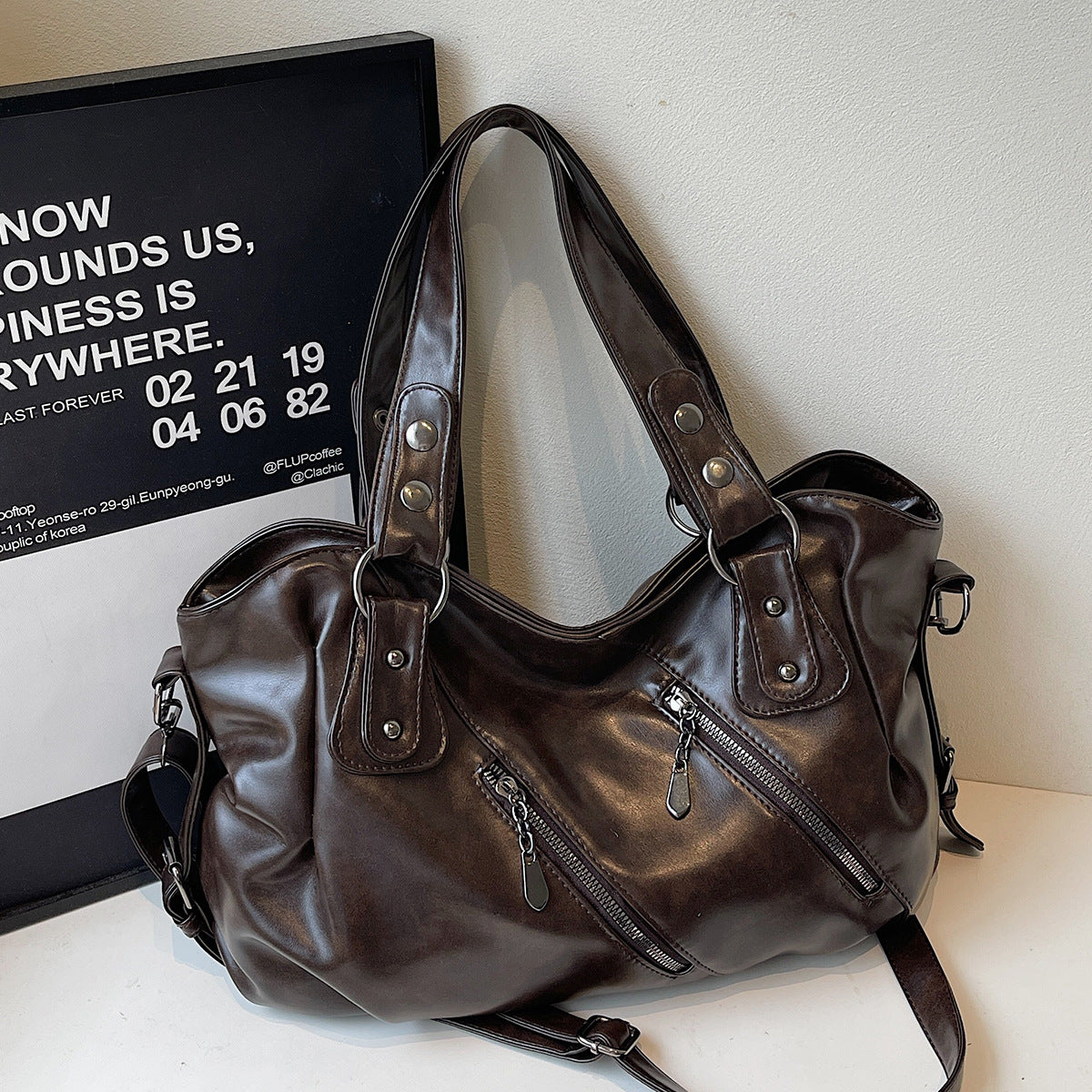 Simple Solid Color Large Capacity Totes Zipper Decorations Classic Bags