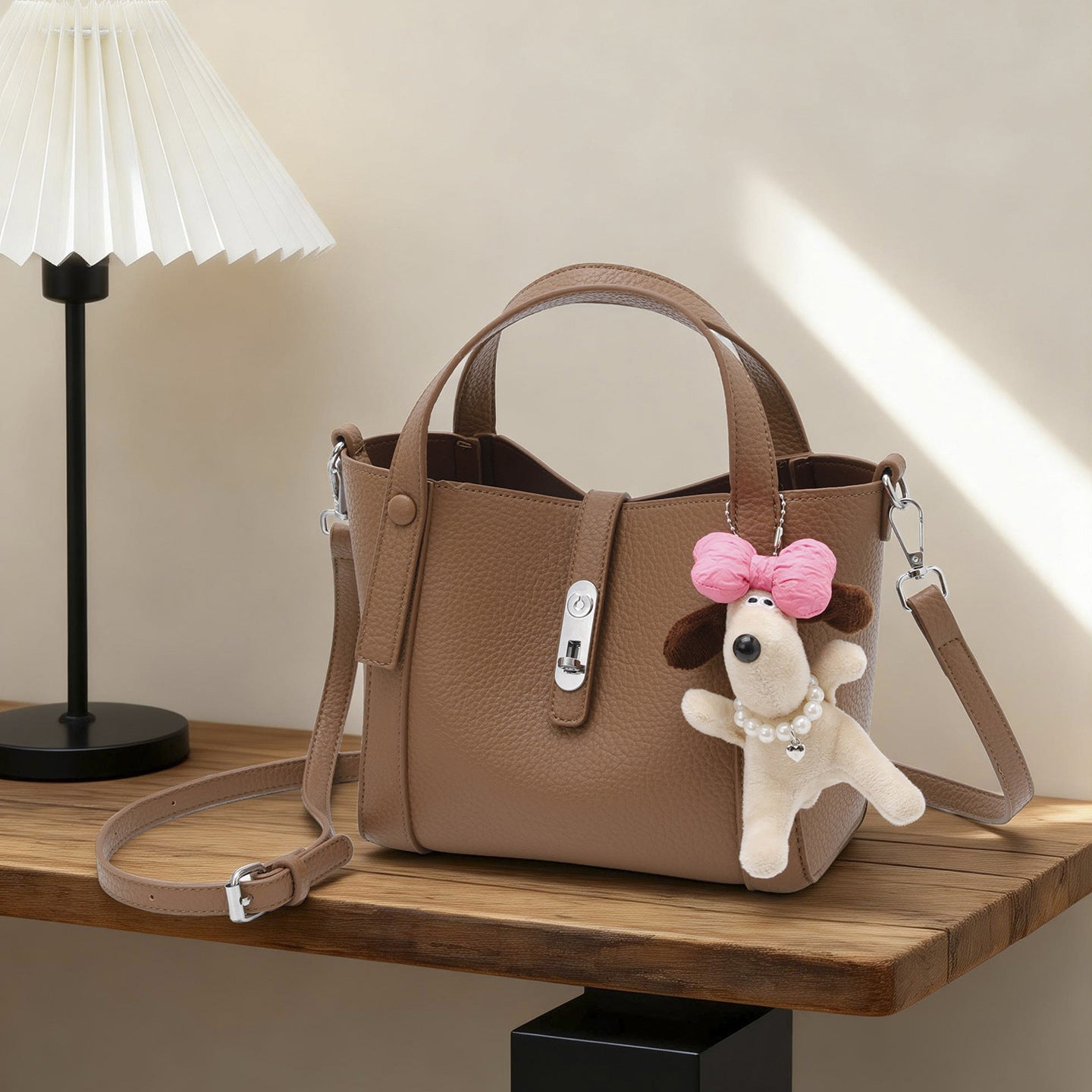 Women's Solid Color Soft Leather Niche Lychee Pattern Vegetable Basket Women's Shoulder Bag