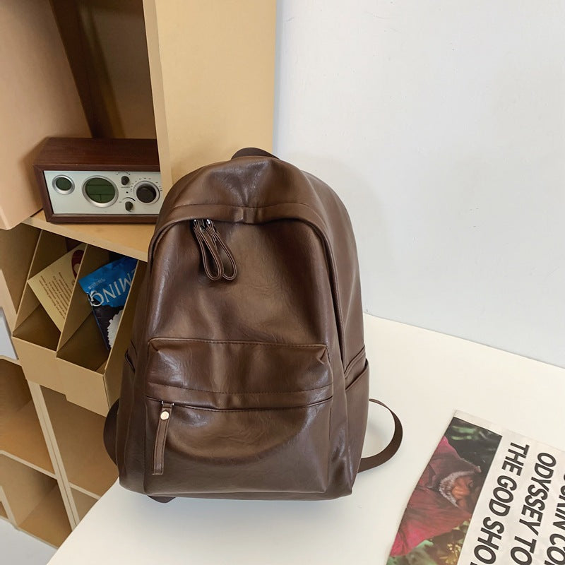 Men's & Women's British Leather Large Capacity College Trend Leisure Backpack