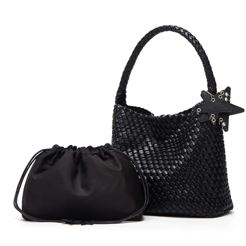 Women's Gun Champagne Hand-woven Large Capacity High-grade Bucket Bags