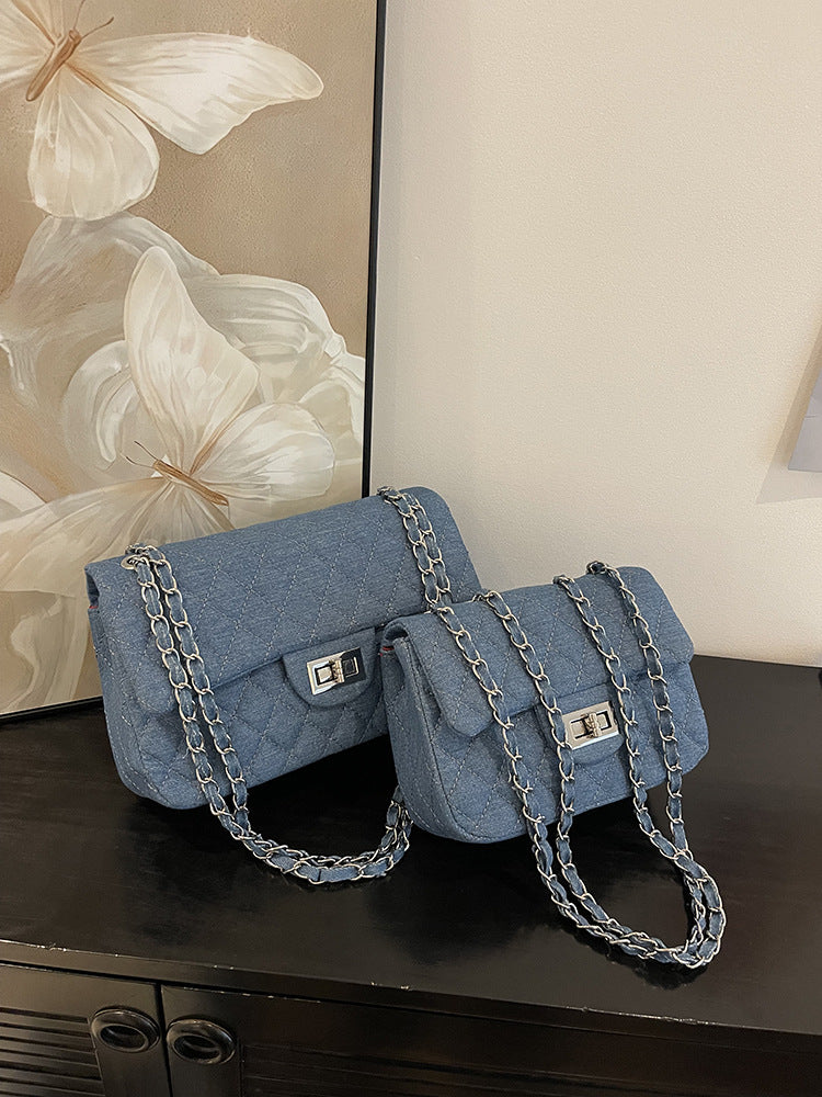 Women's Fashion Diamond Style Chain Denim Batch Bags