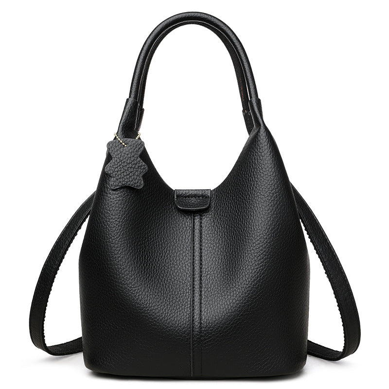 Women's French Hand Carrying Vegetable Basket Soft Leather Pattern High Tote Bags