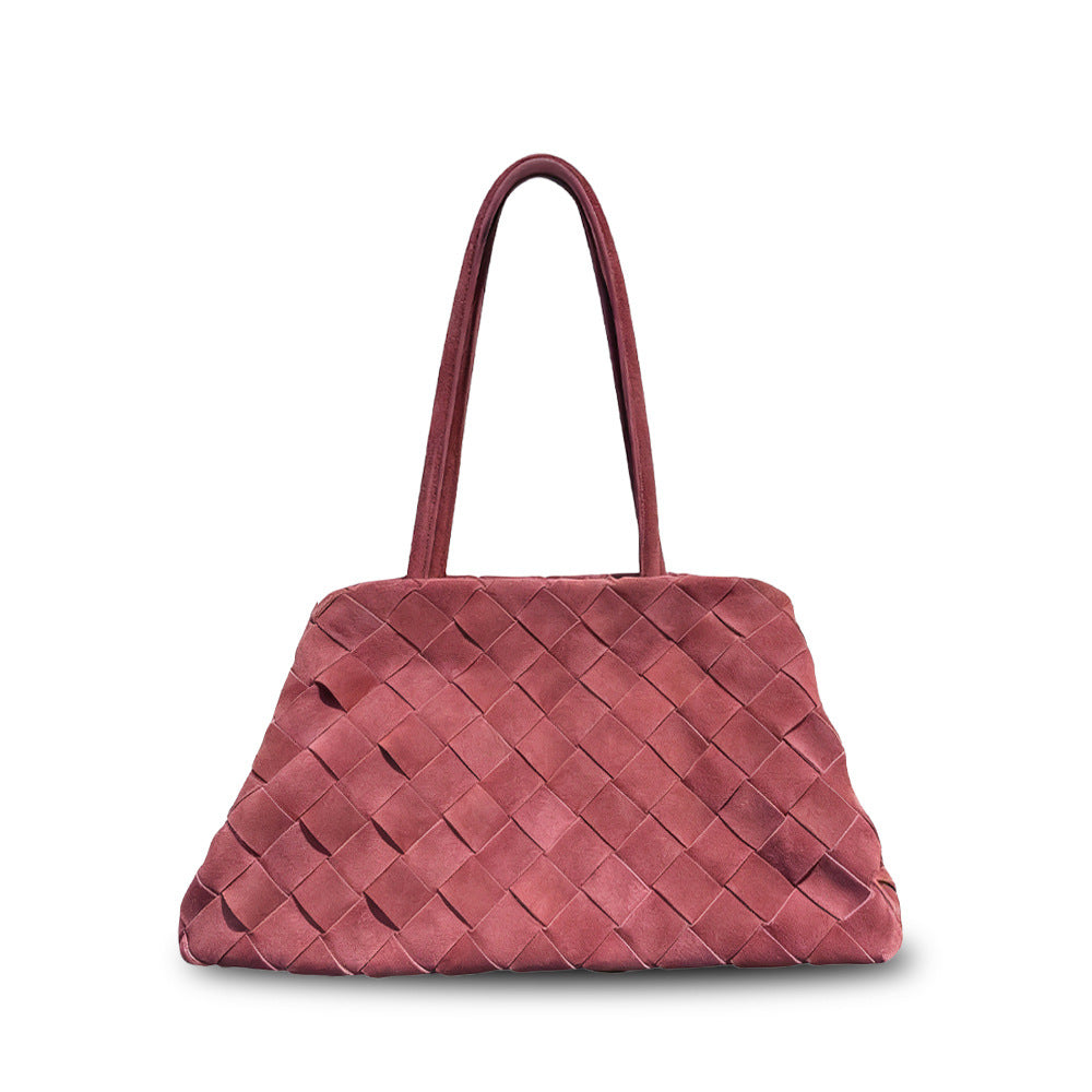 Women's Cowhide Woven Boston Retro Simple Large Bags