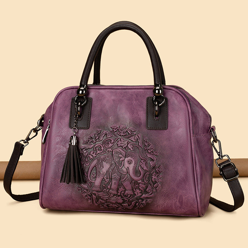 Women's Retro Ethnic Points Versatile Boston Textured Women's Messenger Bag