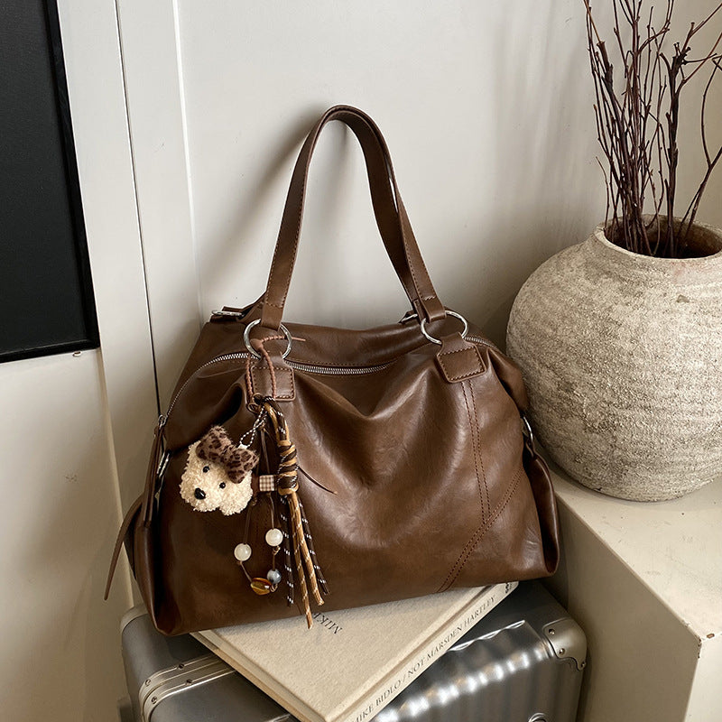 Women's One Simple Large Capacity Wax Leather Women's Shoulder Bag