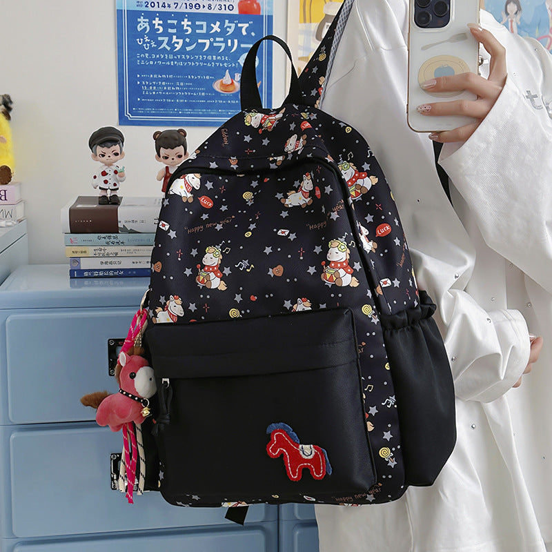Pony Print Large Capacity Early High Leisure Backpack