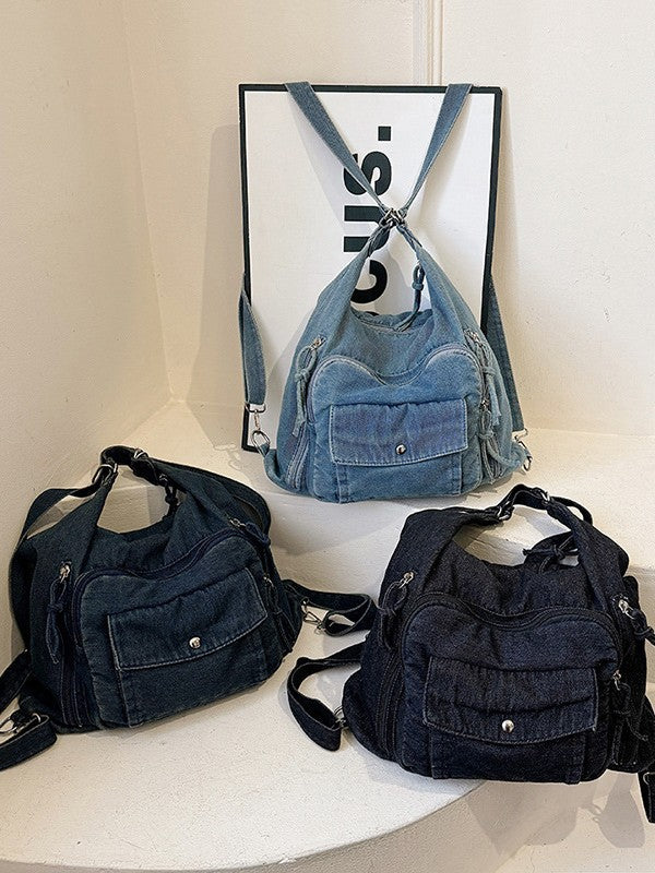 Innovative Fashion Women's Commuter Textured Denim Bucket Bags