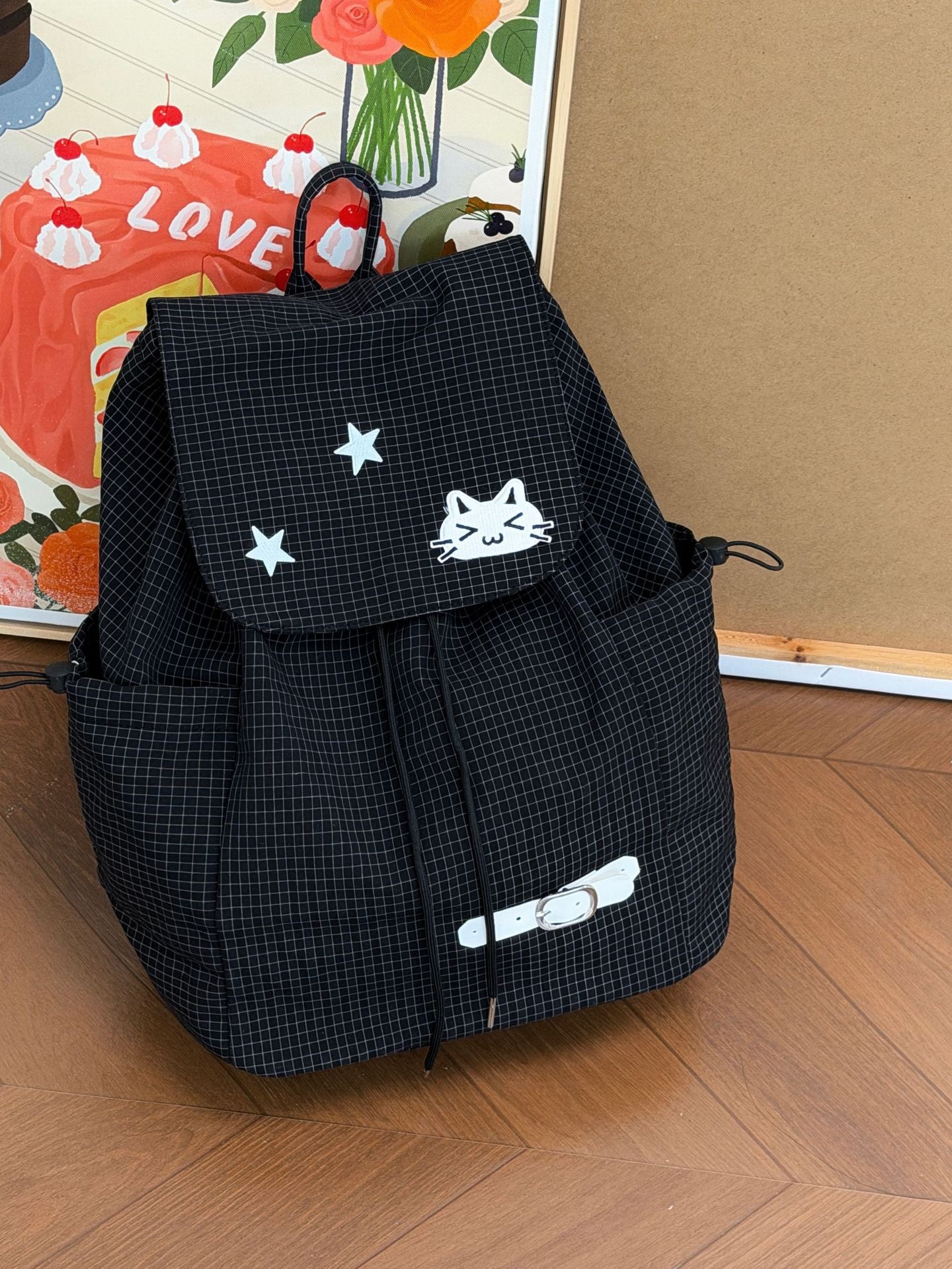 Women's Cute Cartoon Checked Junior High Lightweight Backpacks