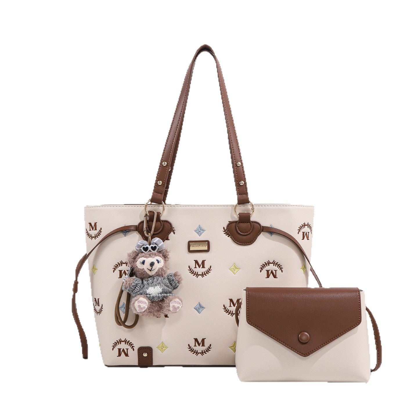 Beige Vintage Embroidery Son Mother Large Shoulder Bags