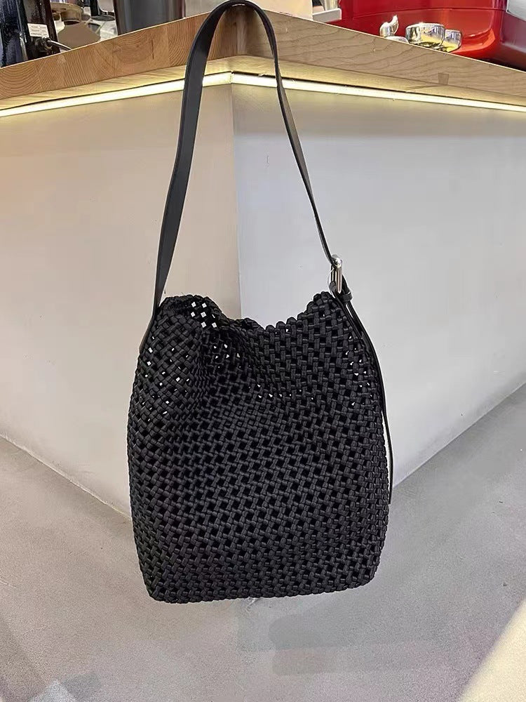 Nylon Cloth Woven Large Capacity Hollow Wide Bucket Bag