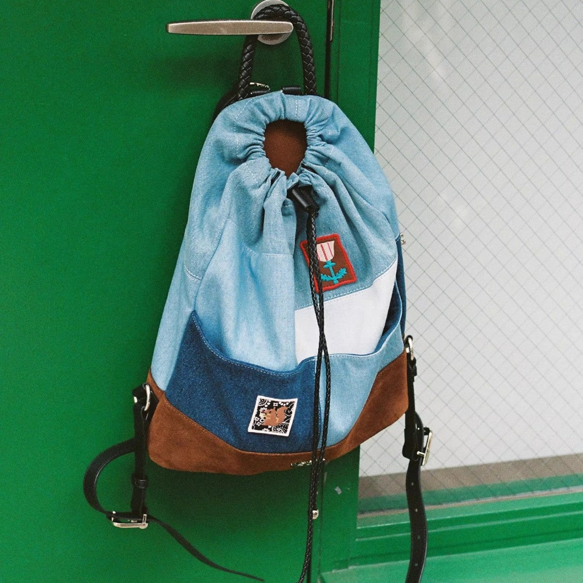 Imagination Stitching Denim Suede Woven Adjustable Strap Women's Backpack