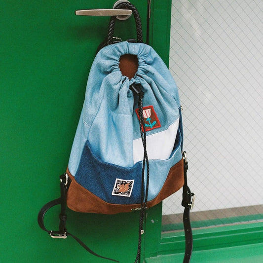 Imagination Stitching Denim Suede Woven Adjustable Strap Women's Backpack
