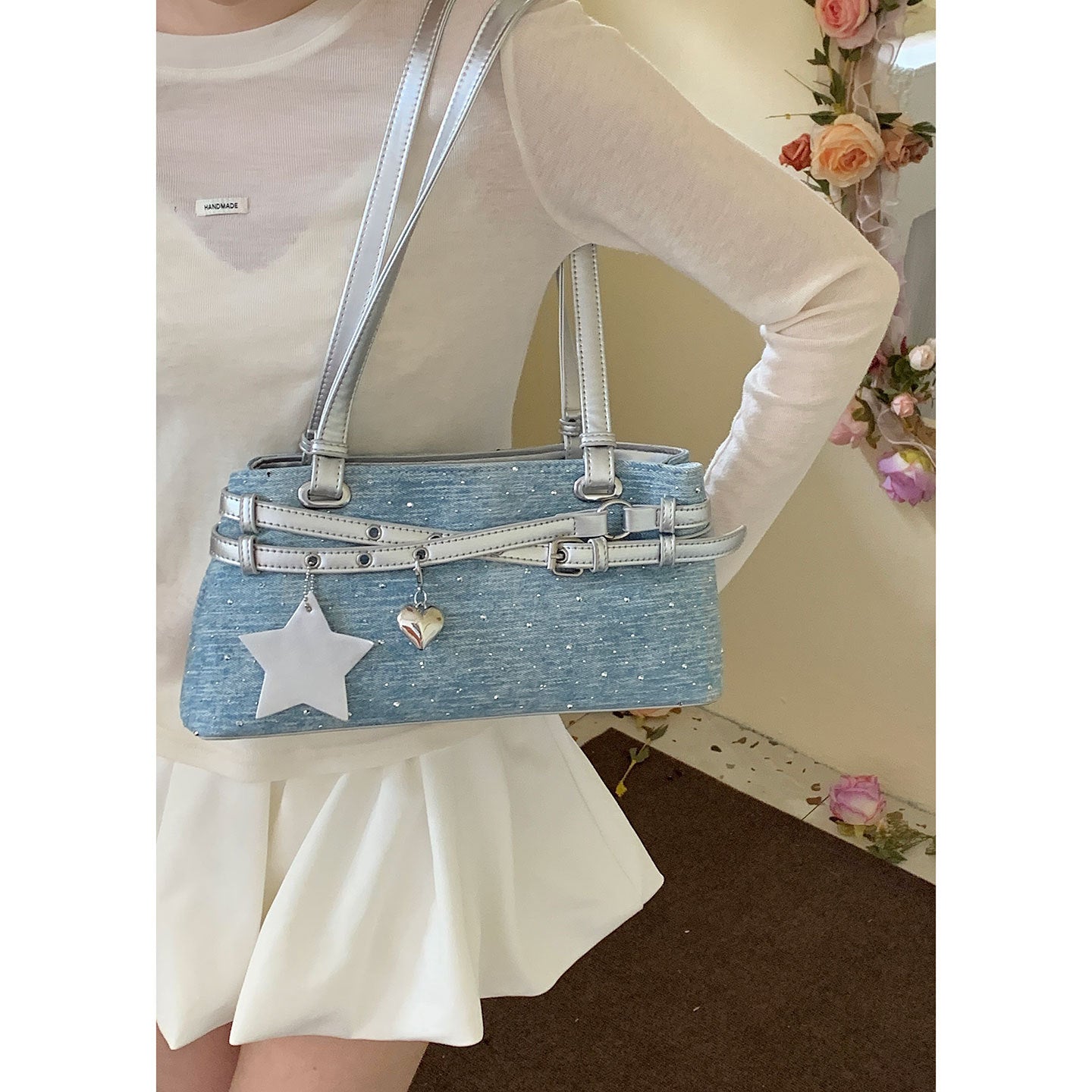 Women's Niche High Sense Denim Baguette Versatile Underarm Bag