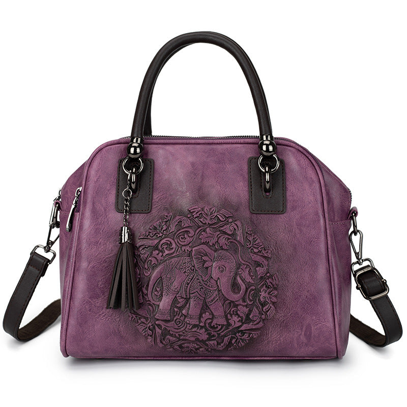 Women's Retro Ethnic Points Versatile Boston Textured Women's Messenger Bag