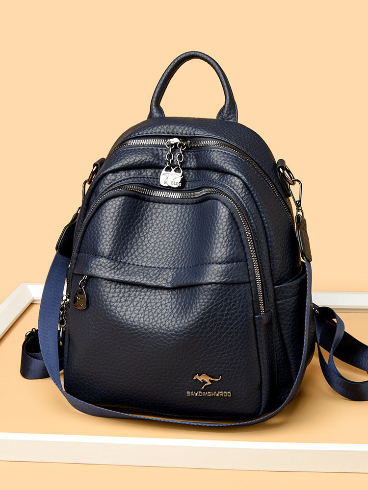 Women's Soft Leather Fashion Mom Portable Traveling Large Women's Backpack