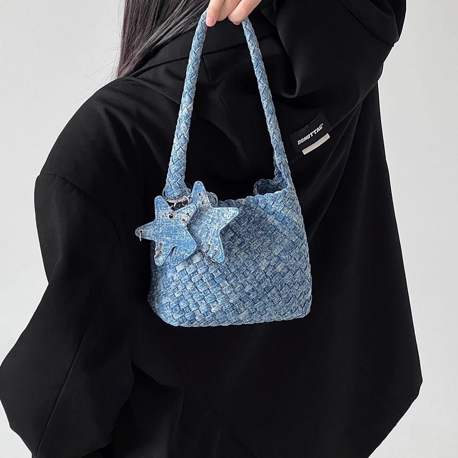 Hand-woven Starry Washed Denim Everyday Joker Women's Shoulder Bag
