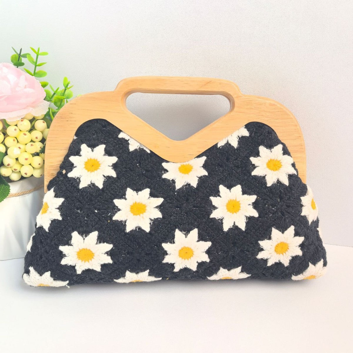 Women's Handmade Cotton Exquisite Pattern Crocheted Hollow Woven Knitted Bags