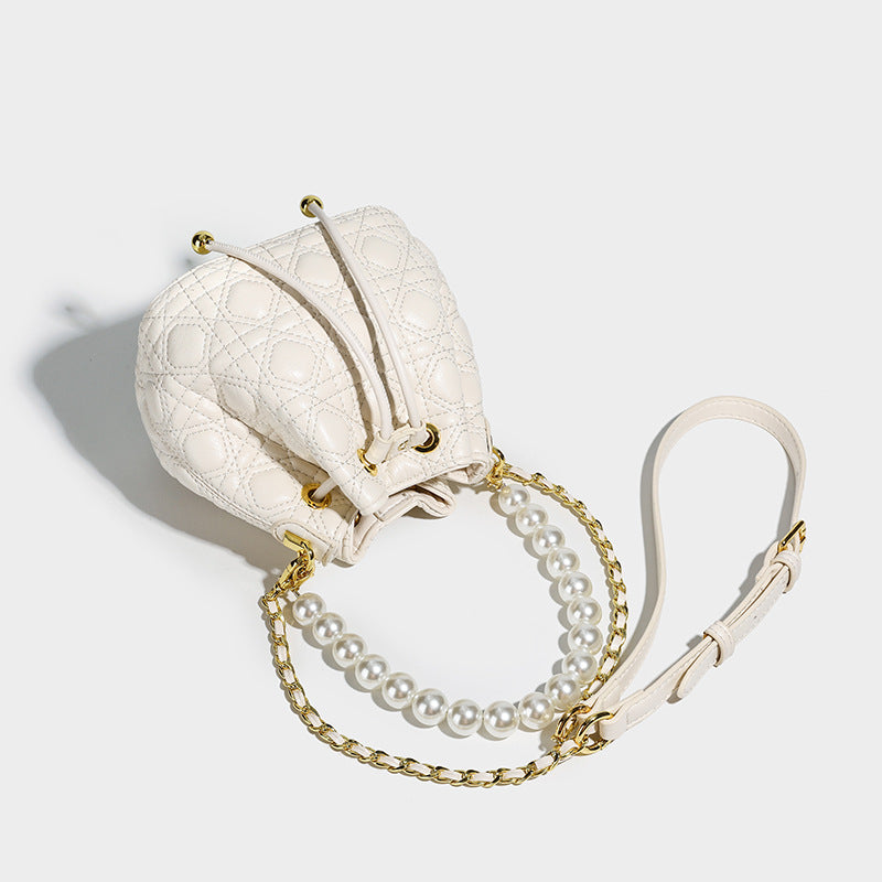 Women's Pearl Chain High Sense Genuine Leather One Cross Bags