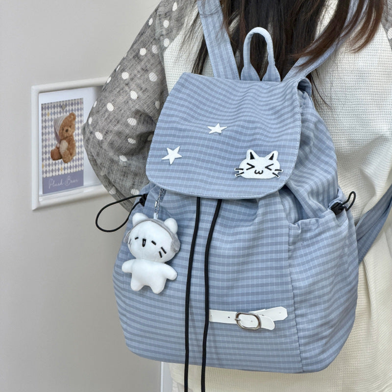 Women's Cute Cartoon Checked Junior High Lightweight Backpacks