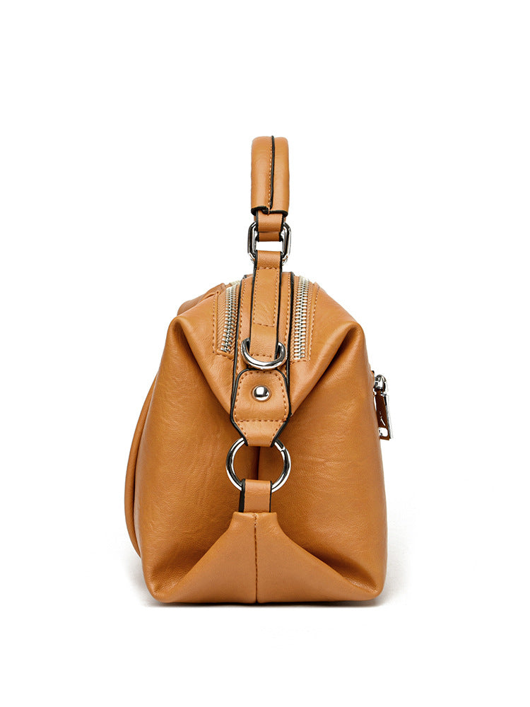 Women's Light Luxury Genuine Leather Boston Pillow Fashion Large Capacity Women's Handbag