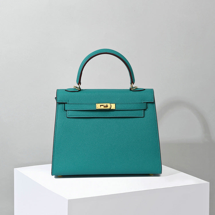 Genuine Leather Kelly Palm Print Cattlehide Fashion Simple Portable Women's Handbag