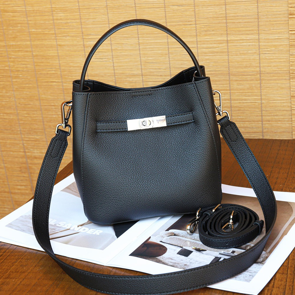 Women's Commuter First Layer Cowhide Leather Bucket Bag