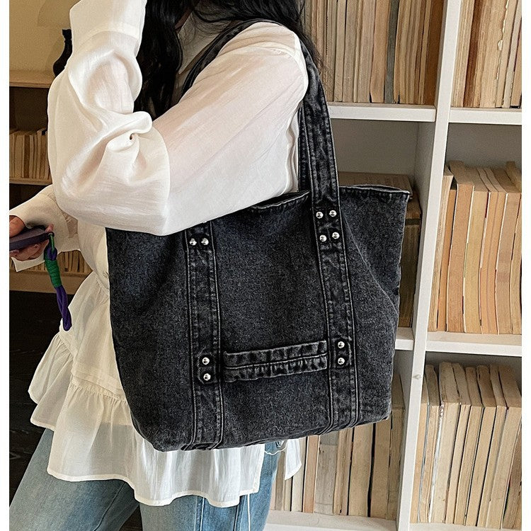 Women's Trend Denim Versatile Large Capacity Shopping Tote Bags