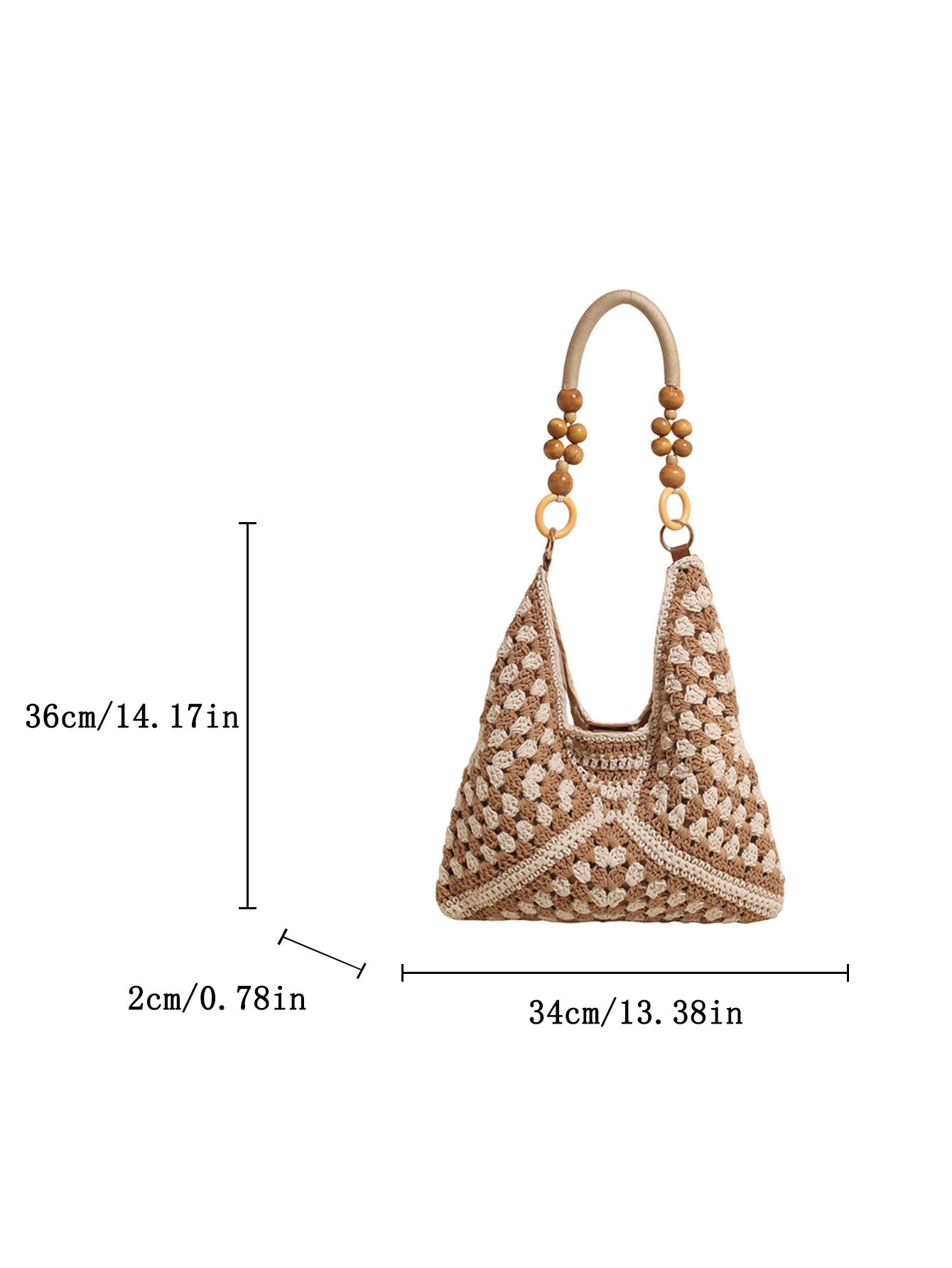 Women's Idle Style Large Capacity Knitted Summer Wooden Bead Woven Wool Shoulder Bags