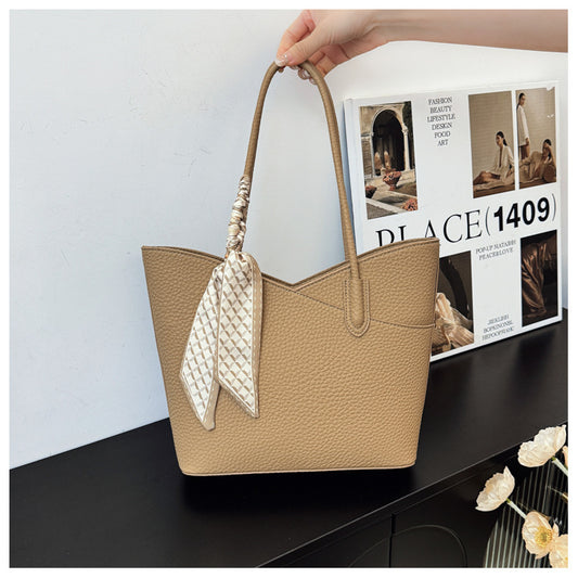 Women's Retro Simple Elegant Silk Scarf Shopping Bucket Bags