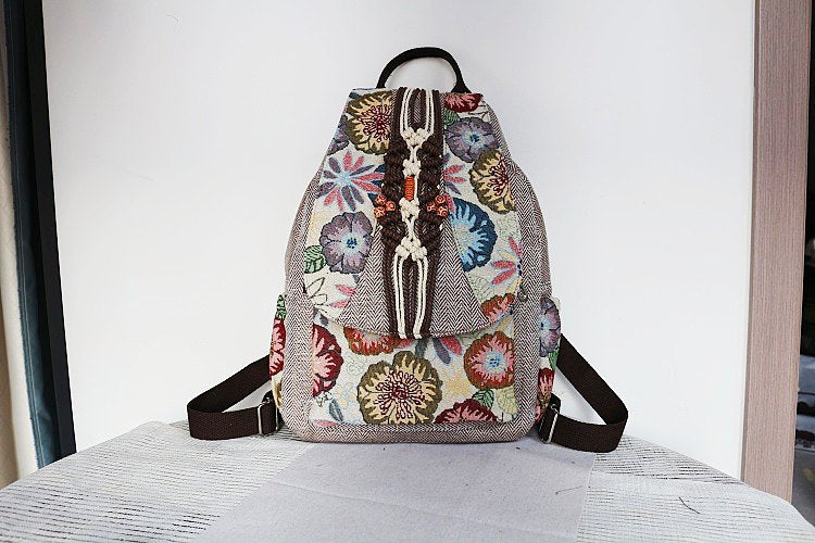 Women's Vintage Printing Wax Line Woven Fresh Women's Backpack