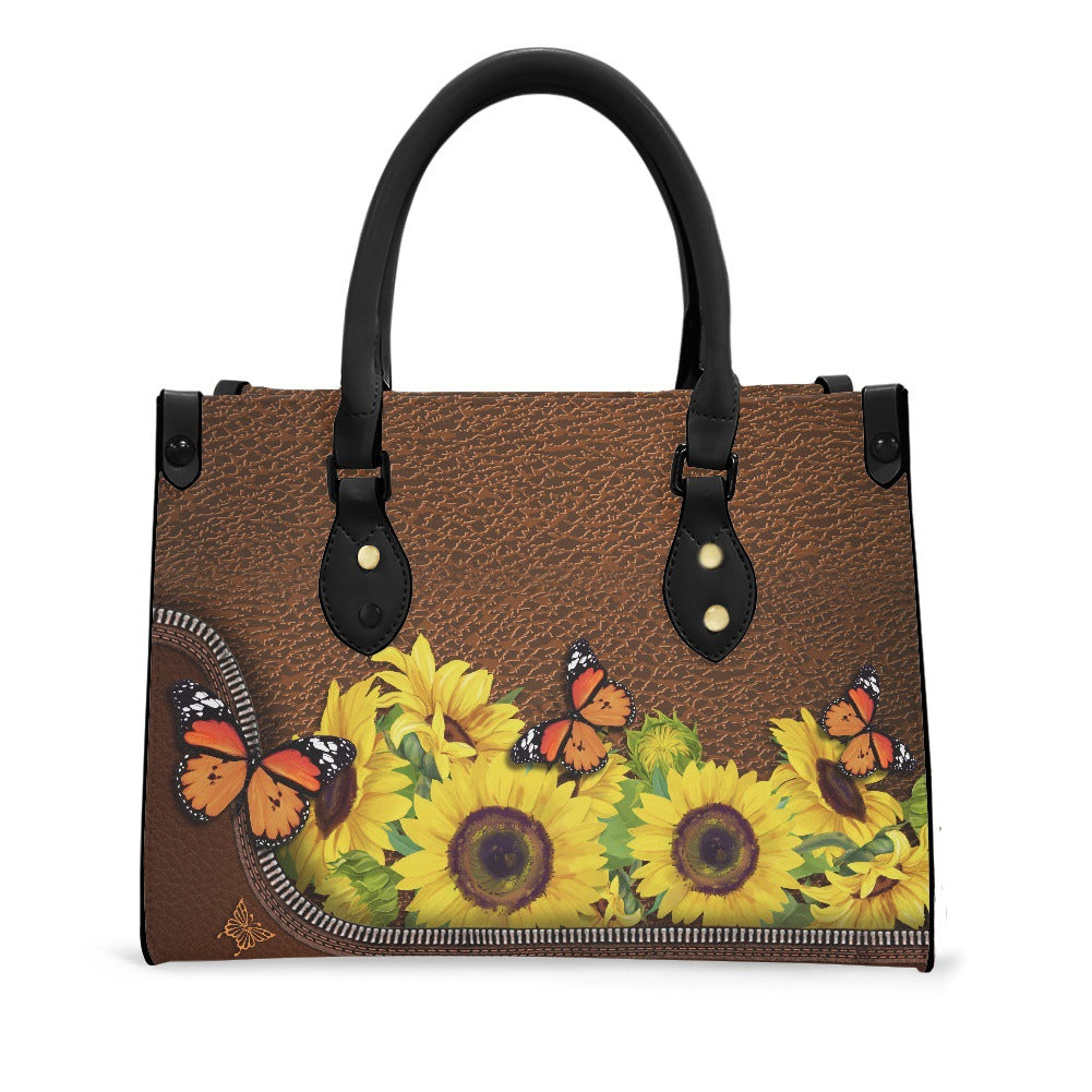 Women's Printed Sunflower Cow Leather Pet Vintage Bags