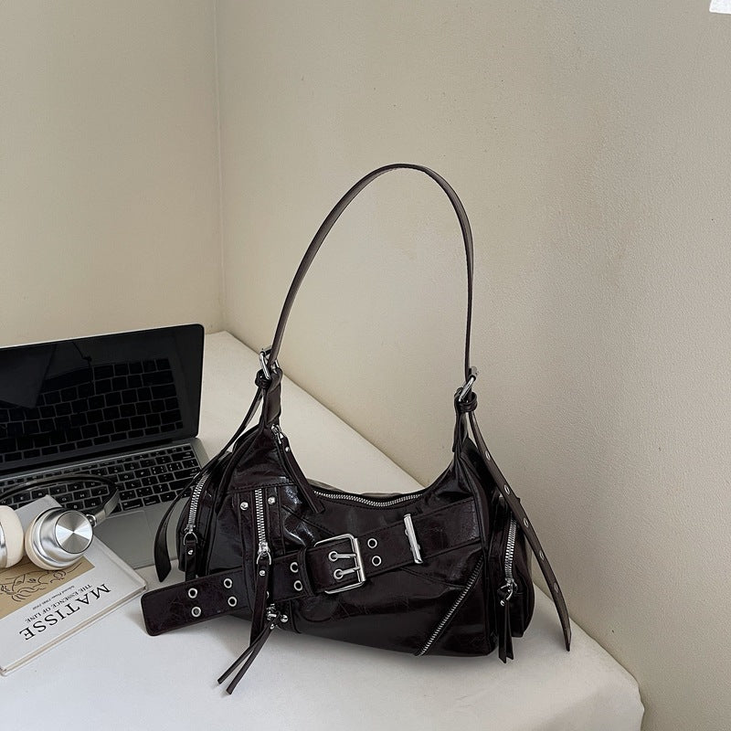 Women's Niche Retro Easy Matching Motorcycle Underarm Women's Shoulder Bag