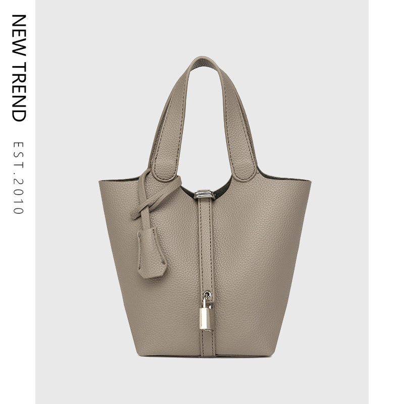 Simple High-grade Lychee Pattern Female Commute Bucket Bags
